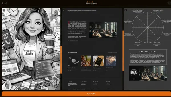 PixThisApp document reader with sidebar character and chart panels
